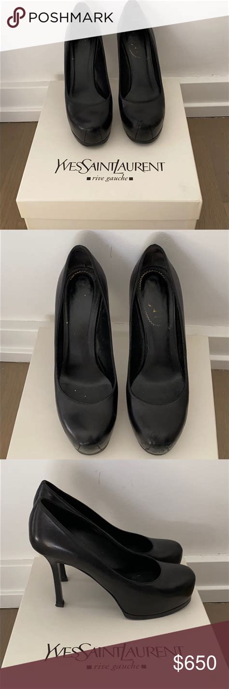 ysl tribtoo 36.5 80mm dark|Yves Saint Laurent Black Leather Tribtoo Platform Pumps Size .